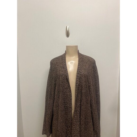 Brown Open Front Knit Cardigan Sweater Womens Lightweight Drape Long Sleeve Sz 2 - Picture 3 of 9